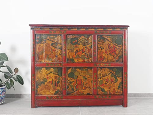 Yajutang Commode tibétaine avec de magnifiques figurines peintes à la main