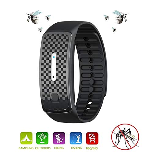 Pulsera Repelente De Mosquitos, Ultrasónica Carga por USB, Repelente De Plagas Sin Insectos, Pulsera Repelente De Insectos para Niños Adultos, Viajes Al Aire Libre, Camping,Negro