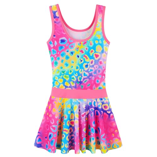 Image of Girls Swimsuit One Piece UPF 50+ Floral Skirted Bathing Suit Modest Beach Swim Dress 3-11 Years