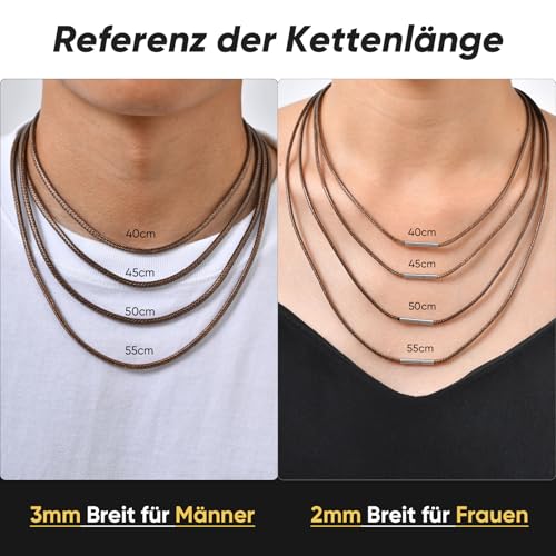 VNOX 2/3mm Leder Halskette Männer: Kunstleder Kette Braune Gewebt mit Edelstahl Verschluss Lederkette Herren Lederband Kette Herren Damen Länge 40-55cm Wählbar(50-3mm)