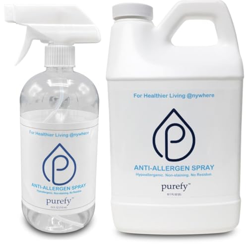PUREFY Anti-Allergen Spray (24OZ+68oz), Hypoallergenic. Eliminate Allergens and Odor. Baby Safe. Unscented. No Residue. Asthma & Allergy Safe for Babies & Pets. Allergen Reducer for Healthier Life!
