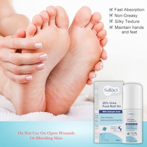 Image of 20% Urea Foot Cream Roll On With Salicylic Acid, Lactic Acid, Olive Oil | Moisturizer for Dry Cracked Feet | Repair and Moisturise Cracked Heels | Hydrates & Nourish Foot Care for Softens Skin | For Women & Men | 50ML (Normal, 100 ml)