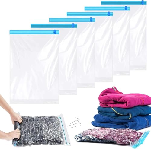 6-Pack Travel Space Saver Bags - 35x50cm Compression Packing Organizers for Clothes, Comforters, and Towels - No Vacuum Needed, Roll-Up Compression Storage for Efficient Packing,Excluding Pump