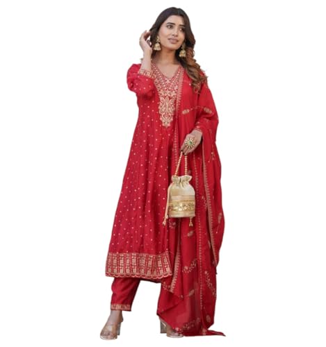 Image of Kaari Women's Embroidered Kurta Set with Dupatta - Festive Kurta Set for Women Polyester Blend