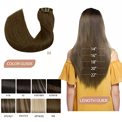 Image of S-noilite Human Hair Clip in Extensions Double Weft Natural Remy Hair Extensions 18 Inch Medium Brown Straight Seamless Human Hair Extensions Full Head for Women 7PCS 120g-#04
