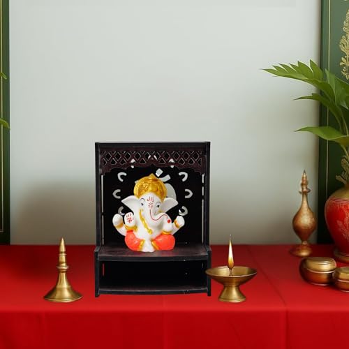 Image of EXPLEASIA Mukut Ganesha Idol with Wooden Om Temple for Home mandir| car Dashboard| Gift Items | Festival Item| showpiece| Temple Decor