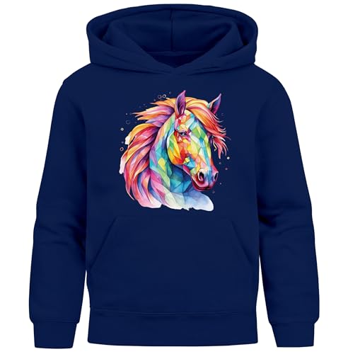 MoonWorks® Kinder Hoodie Mädchen Pferdekopf Pferd Geschenk für Reiterinnen Pferdeliebhaber Navy 164