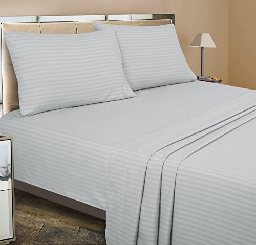 Image of ROYALE LINENS 3 Piece Twin Sheets Set - Soft Brushed 1800 Microfiber Bedding - 1 Fitted, 1 Flat Sheet, 1 Pillow case - Wrinkle Free & Fade Resistant - Hotel Luxury Bed Sheets (Stripe Silver, Twin)