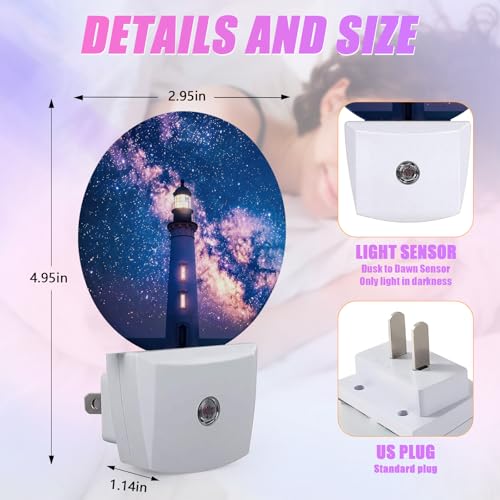 Image of Nautical Lighthouse Night Light Starry Sky Night Lights LED Lamp Round Plug into Wall Nightlight with Dusk to Dawn Sensor Home Hallway Stairway Kitchen Decor