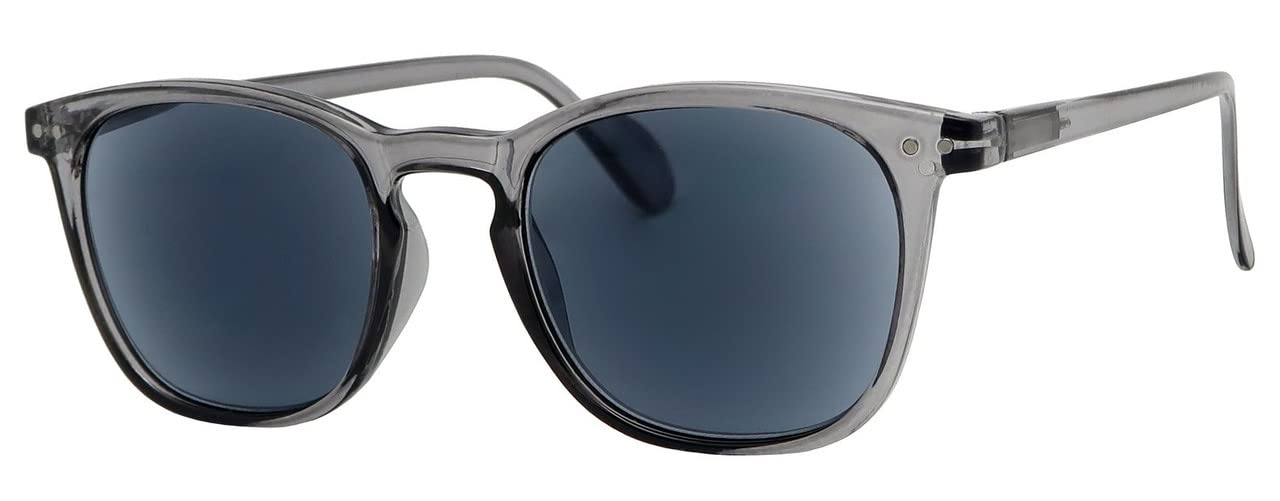 I-Sential Reading Sunglasses Translucent Grey Flex Temples UV400 Black Lens Sun Readers Mens Womens Tinted Glasses & Case +1.00