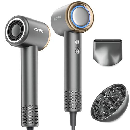 Hair Dryer, CONFU Ion Hair Dryer with Diffuser for Curly Hair, 110000 RPM Professional High Speed Blow Dryer, 1400W Diffuser Hairdryers Fast Drying for Women Men