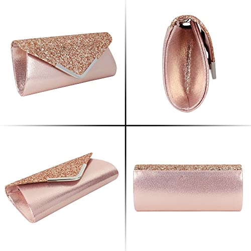 Image of Queena Womens Shiny Glitter Evening Clutch Envelope Handbag Chain Purse for Wedding Party Prom Gift for Mom Wife Girlfriend
