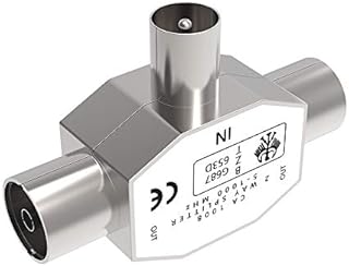 TV Aerial Coax Splitter, Metal Housing, Ancable 2 Way 1 Male to 2 Female Adapter Connector Joiner