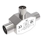 Ancable TV Aerial Coax Splitter, Metal Housing, 2 Way 1 Male to 2 Female Adapter Connector Joiner