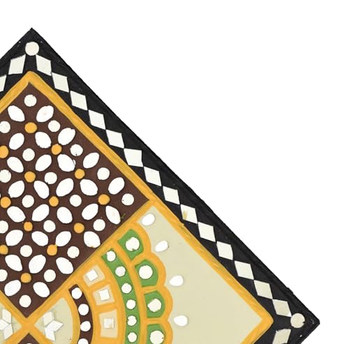 Image of Ethnics of Kutch Traditional Kutch Handicraft Mud-Mirrorwork Lippan Kam Wall Art (Water and Break Resistant) - Square (12 inch x 12 inch) - (Brown LKT-0212)