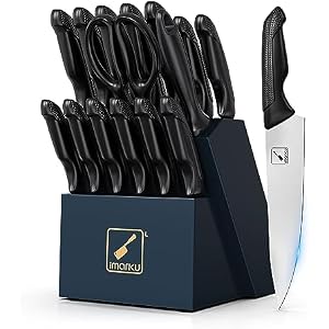 imarku Kitchen Knives Set, 16 Pcs Stainless Steel Knife Set with Block and Sharpener, Dishwasher Safe, Knife Block Set with Ergonomic Handle, Gifts for Women Japanese Knife Block Set