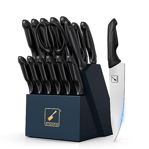 imarku Kitchen Knives Set, 16 Pcs Stainless Steel Knife Set with Block and Sharpener, Dishwasher Safe, Knife Block Set with Ergonomic Handle, Gifts for Women Japanese Knife Block Set