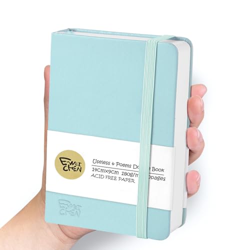 Mix Media Pad,3.5"x5.5" Small Hardcover Leather Art Sketchbook,60 Sheets(112lb/180gsm) Heavyweight Acid Free Artistic Painting Drawing Sketching Paper, Handy Pocket Journal Sketchbook.Mint Green