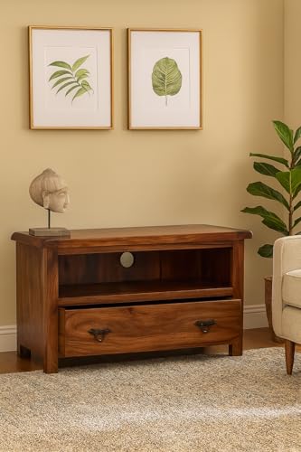Oak & Pine Online Classically Modern Dark Wood Valencia Solid Sheesham Rosewood Corner TV Cabinet Stand Unit – Flat Screen Plasma Media Storage Furniture for Living Room Décor
