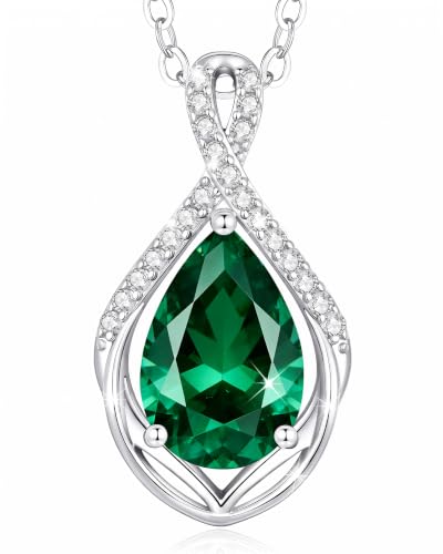 CDE Heart Necklace for WomenInfinity Teardrop May Emerald Birthstone Zircon Pendant Anniversary Birthday Jewellery Gifts for Wife Mom Silver Plated 18 + 2 Adjustable Chain