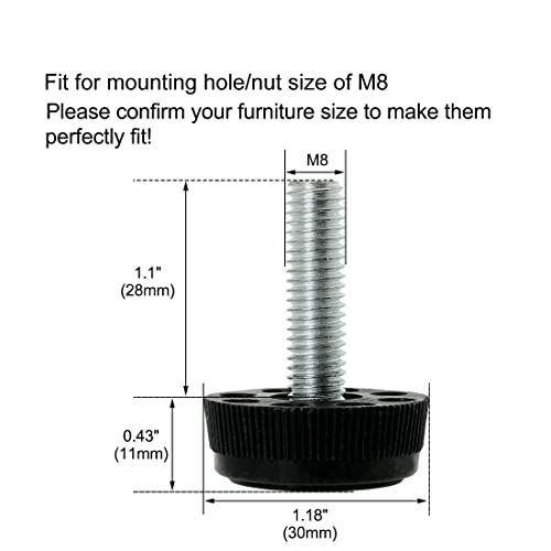 Sourcingmap M8 x 28 x 30mm Furniture Glide Leveling Feet Adjustable Leveler Floor Protector for Home Restaurant Table Leg 12 Pack - Image 2