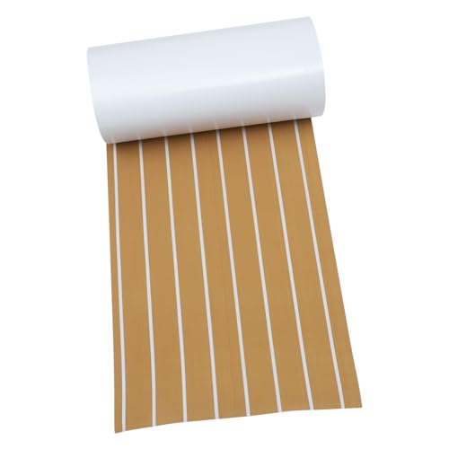 Mikikit Alfombra Autoadhesiva Antideslizante para Barco EVA Imitación Teca Resistente y Fácil de Cortar Decorativos para Yates y Embarcaciones Marrón y Blanco