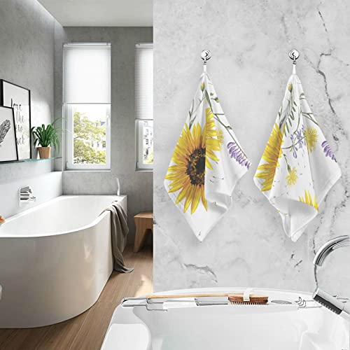 Zoeo Face Towel Set Of 2, Sunflower Lavander Daisy Spring Hand Towel Dish Towels Cotton Bath Decor Set For Kids 30X15 Inch Gym Yoga Towels #TOP6