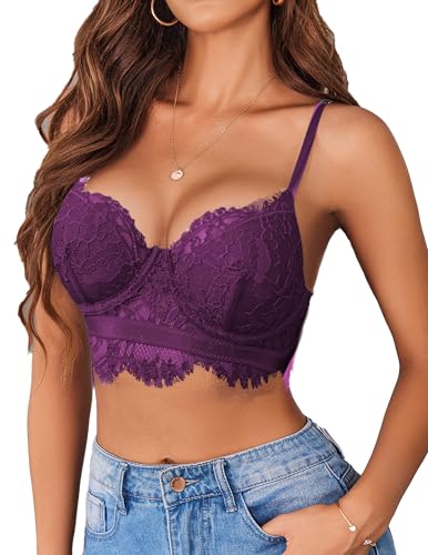 Image of Avidlove Lace Bralettes for Women Y2k Strap Bustier Cami Top V Neck Camisole Lingerie