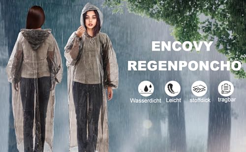 ENCOVY 5er Pack Einweg Regenponcho, Einmal Regencape atmungsaktive, wasserdichte Regenmäntel & Regenjacken mit Kapuze, Passend für Damen & Herren, ideal bei Camping, Angeln, Festivals, Outdoor