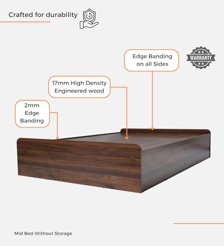 Image of Mavero Double Bed with Bottom Panel Storage | Engineered Wood | Columbian Walnut | 4-Year Warranty | 72x48 Inch