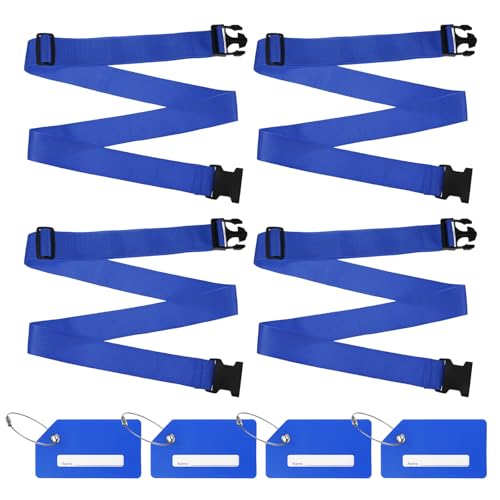Image of M METERXITY 4-Sets Luggage Straps TSA Approved, Travel Straps for Luggage Suitcase Tags Set, Adjustable Suitcase Belt [Dark Blue]