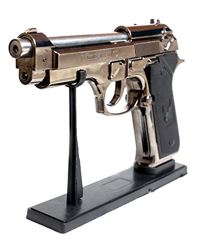 Image of Gun Pistol Lighter Heavy Weight Plastic Body Real and Original Like Gun Pistol with Stand for Decorative, Smoking Filled with Gas Silver and Black Color.