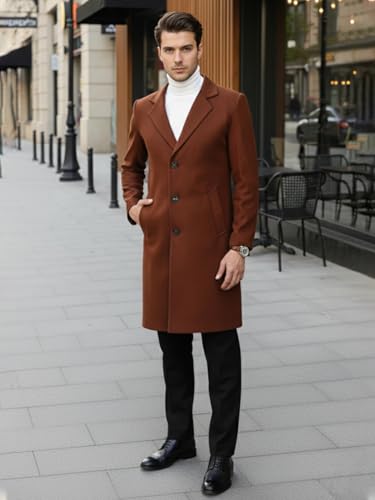 Image of CHKOKKO Wool Blend Men Winter Wear Regular Fit Standard Length Coat