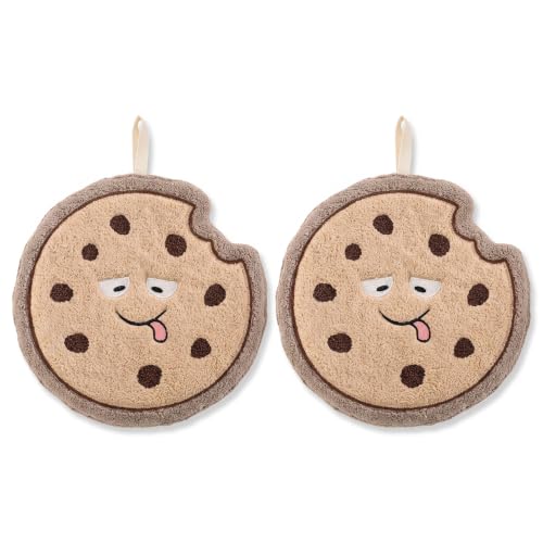 Image of House of Quirk Cokkie Shaped Hanging Towels Set of 2 | Soft Coral Fleece Kitchen & Bathroom Towels | Super Absorbent & Quick-Dry Decorative Cloths (Brown)