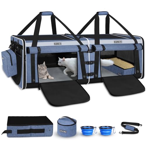 Petskd Double Extra Large Cat Carrier with Litter Box and Privacy Curtain, 48'x17'x17' Soft Cat Car...