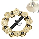 EASTROCK 5.5 Inch Cymbal Hi-Hat Tambourine Mountable Hihat Tambourines Double Rows With 16 Stainless Steel Bells Fits Hihat Cymbals Stands Gold Tambourine For Drum Kit Drum Players