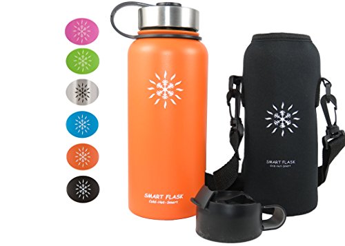 Smart Flask Stainless Steel Water Bottle, 32 Oz, Wide Mouth, Vacuum Insulated, Includes Carrying Pouch with 59