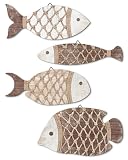 Lot de 4 poissons thème pêche : silhouettes variées avec motif filet rappelant l’univers marin, parfait pour composer une petite scène murale au-dessus d’un meuble, près d’un miroir, dans un couloir, sur un mur d’entrée, apporte une vraie ambiance “bord de mer”