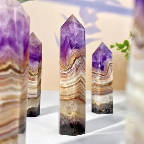 Cristal de amatista pulida de colección con base geométrica de ágata pura 5
