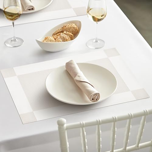 Artoid Mode Beige Crossweave Vinyl Non-Slip PVC Set of 6 Placemats - Image 2