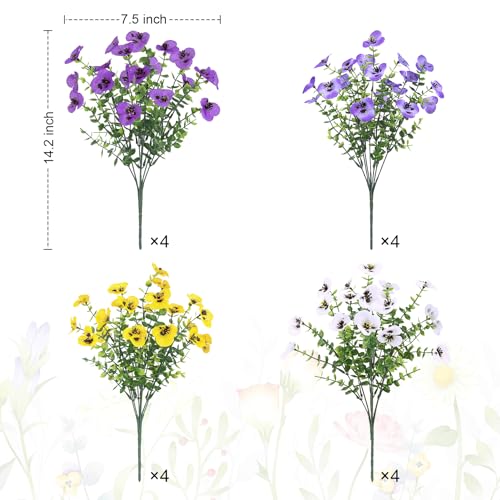 Image of Bassion 16 Bundles Artificial Pansy Flowers for Outdoors Decorations, Mixed