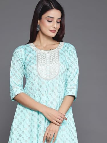 Image of Libas Women's Printed Silk Blend A-Line Kurta With Palazzos