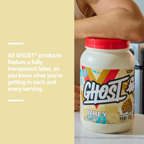 Image of GHOST Whey Protein Powder, Chocolate Chip Cookies - 2LB, 25G of Protein - Whey Protein Isolate & Concentrate Blend - Post Workout Fitness & Nutrition Shakes with Real Cookie Pieces - Gluten-Free