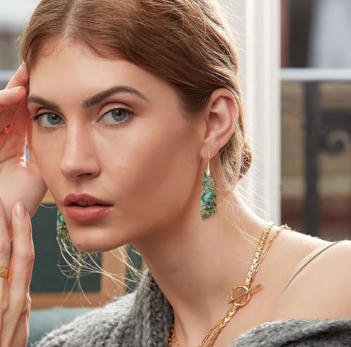 Natural Stone Earrings for Women Boho Triangles Dangle Drop Earrings2