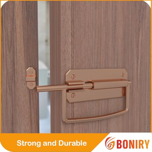 Image of Boniry Door Latch Lock, Kadi /Kundis with Grab Handles - Solid Metal Door Stopper for Bathroom, Home, Office - Easy Install, Smooth Sliding, Heavy Duty Latch (2, Rose Gold)