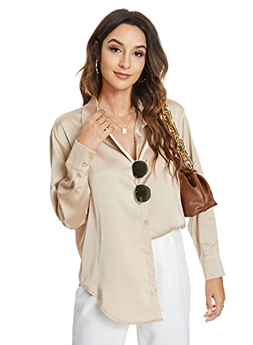 Chemisier manches longues boutonné en satin pour femme active de bureau
