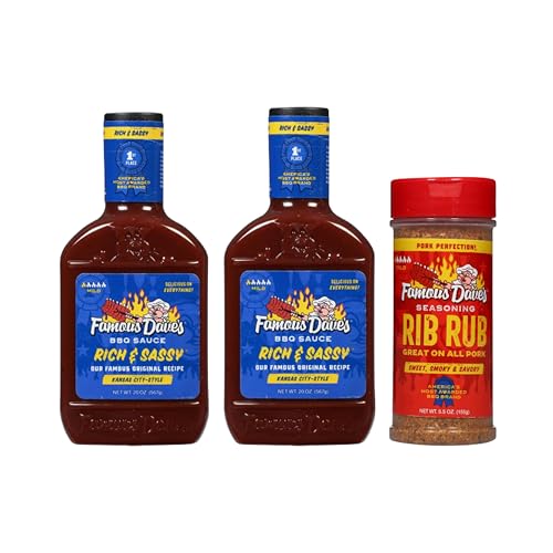 Famous Dave's Seasoning Variety Bundle - 2 pck Rich & Sassy BBQ Sauce & 1 pck Rib Rub Seasoning (45.5 oz.)