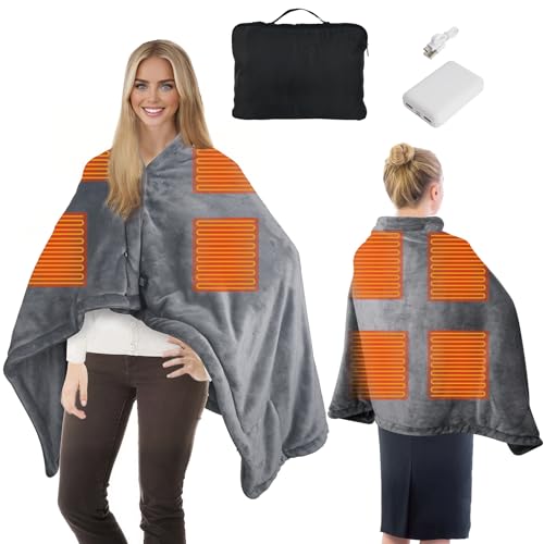 Cordless Wearable Heated Blanket with Power Bank, USB Battery Operated