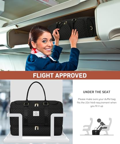 Travel Duffle Bag, Weekender Bags for Women with Shoe Compartment, Overnight Bag with Toiletry Bag, Carry On Duffel Bags For Airplanes, Yoga Gym Duffel Bag, Black4