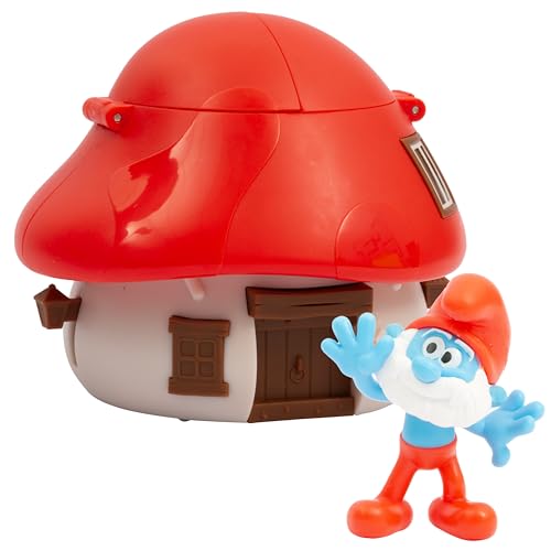Giochi Preziosi Los Pitufos – Pitufo Grande de 5,5 cm y su casa de los Pitufos con Techo Rojo, Mecanismo Recargable y Efecto Sorpresa, para niños a Partir de 3 años